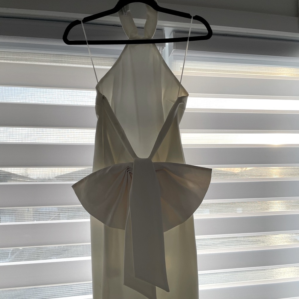 Low back halter dress with bow